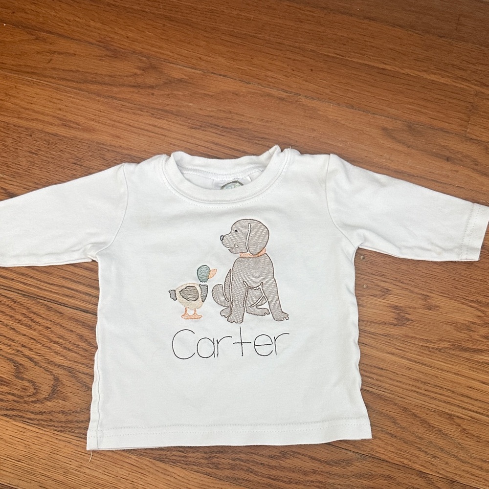 “Carter” monogram White Long Sleeve Tee with Dog Design